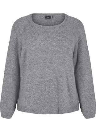 Zizzi Løstsiddende strikbluse med rund hals, Medium Grey Melange, Packshot image number 0