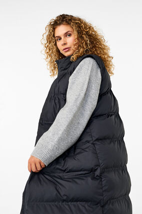 Zizzi Lang vest med lommer og tovejs lynlås, Black, Model image number 2