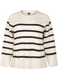 Stribet strikbluse med rund hals, Birch w. Black