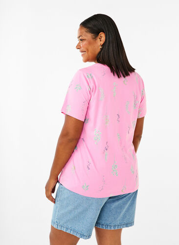 Zizzi T-shirt i økologisk bomuld med blomsterprint, Rosebloom W. Flower, Model image number 1