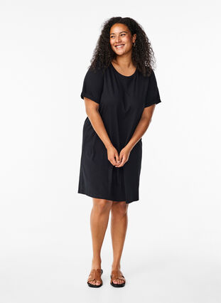 Zizzi T-shirt kjole i bomuld, Black, Model image number 2