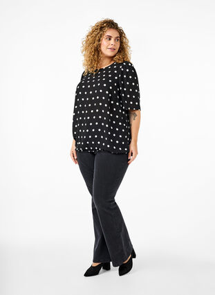 Zizzi Prikket bluse med korte ærmer, Black W. White Dot, Model image number 2