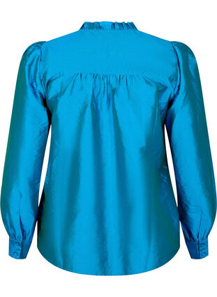 Zizzi Shiny skjortebluse med flæser, Diva Blue, Packshot image number 1