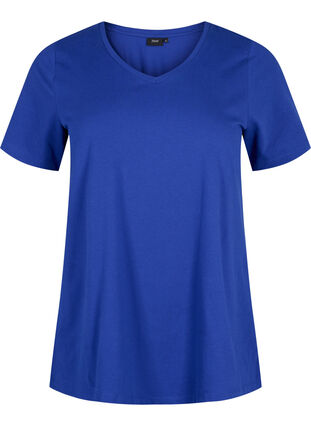 Zizzi Ensfarvet basis t-shirt i bomuld, Sodalite Blue, Packshot image number 0