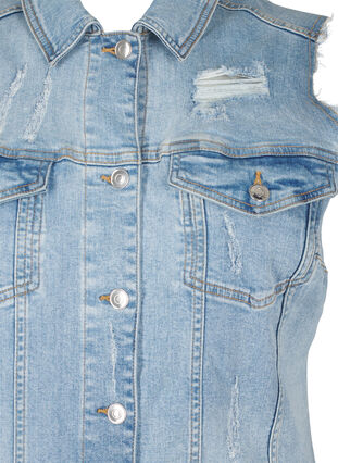 Zizzi Ærmeløs denimkjole med rå sliddetaljer, Light Blue Denim, Packshot image number 2