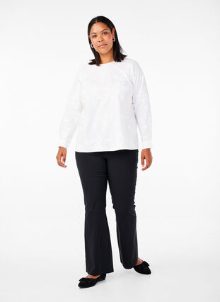 Zizzi Langærmet bluse med broderi, Bright White, Model image number 2