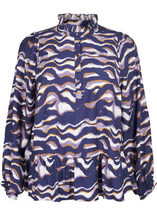 Zizzi Bluse med print og a-snit, Naval Academy, Packshot image number 0