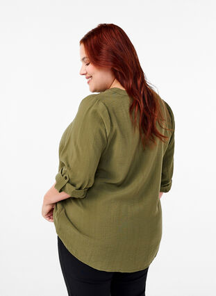 Zizzi Viskose skjortebluse med 3/4 ærmer, Winter Moss, Model image number 1