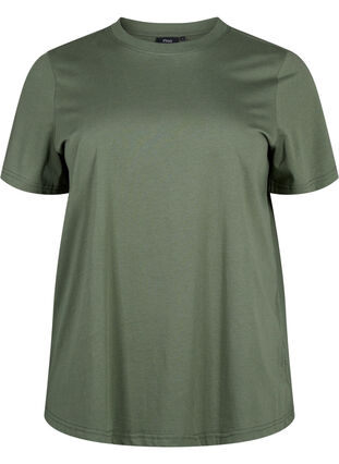 Zizzi Basis t-shirt i bomuld med rund hals , Thyme, Packshot image number 0