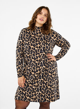 Zizzi FLASH - Langærmet kjole med turtleneck, Leopard Print, Model image number 0