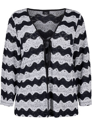 Zizzi Strikcardigan med bølgemønster, Black Stripe, Packshot image number 0