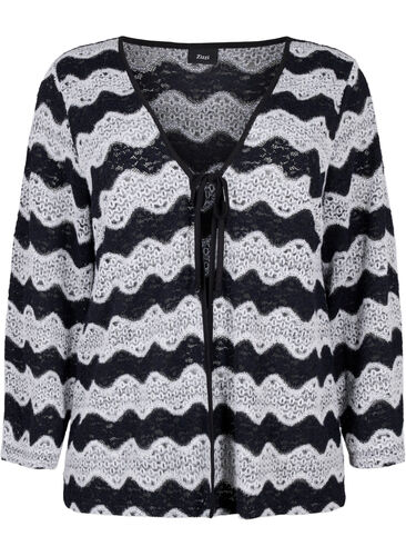 Zizzi Strikcardigan med bølgemønster, Black Stripe, Packshot image number 0