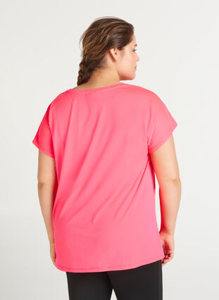 Zizzi Ensfarvet trænings t-shirt, Neon pink, Model image number 1