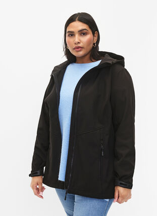 Zizzi Kort softshell jakke med lommer, Black, Model image number 0