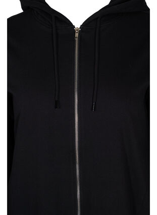 Zizzi Lang bomulds sweat cardigan med hætte, Black, Packshot image number 2