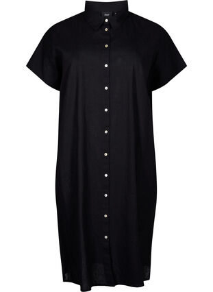 Zizzi Lang skjorte i bomuldsmix med hør , Black, Packshot image number 0