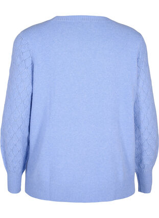 Zizzi Strikbluse med hulmønster, Cornflower Blue Mel., Packshot image number 1