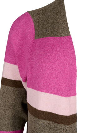 Zizzi Lang strikcardigan med brede striber, Fuchsia Red Mel.Comb, Packshot image number 2