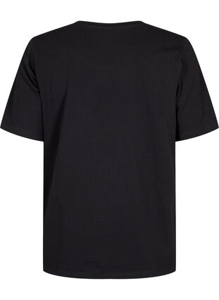 Zizzi T-shirt i økologisk bomuld med broderidetaljer, Black, Packshot image number 1