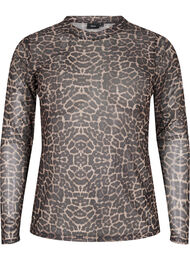 Mesh bluse med leopard mønster, LEO AOP