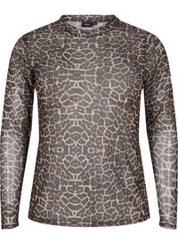 Mesh bluse med leopard mønster