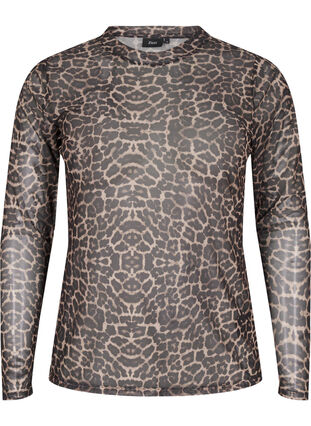 Zizzi Mesh bluse med leopard mønster, LEO AOP, Packshot image number 0