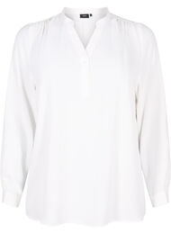 Langærmet skjortebluse med v-hals, Bright White