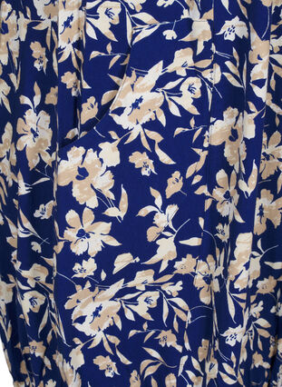 Zizzi Kortærmet bomuldskjole med print, Blue W. Beige Flower, Packshot image number 3