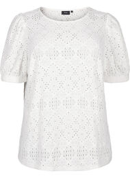 Kortærmet bluse med hulmønster, Bright White