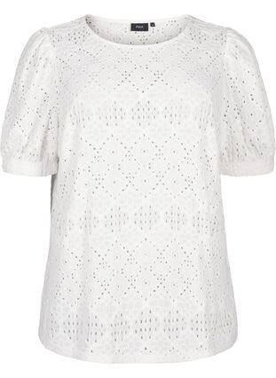 Zizzi Kortærmet bluse med hulmønster, Bright White, Packshot image number 0