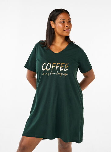 Zizzi Natkjole i økologisk bomuld med v-hals , Scarab Coffee, Model image number 0