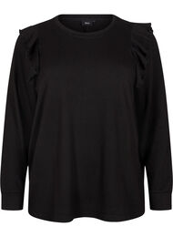 Langærmet bluse med flæsedetaljer, Black