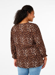 Bluse med leopardprint og 3/4 ærmer, Leo AOP, Model