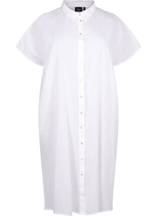 Zizzi Lang skjorte i bomuldsmix med hør , Bright White, Packshot image number 0