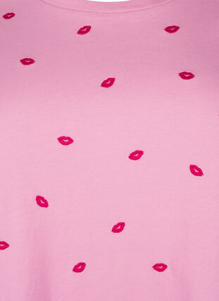 Zizzi T-shirt i økologisk bomuld med hjerter., Rose Bl. Lips Emb. , Packshot image number 2