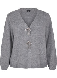 Strikcardigan med sølvsløjfe, Medium Grey Melange