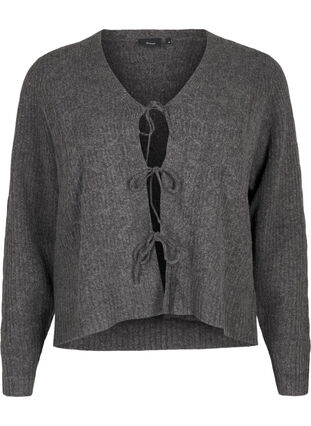 Zizzi Strikket cardigan med bindedetaljer, Dark Grey Melange, Packshot image number 0