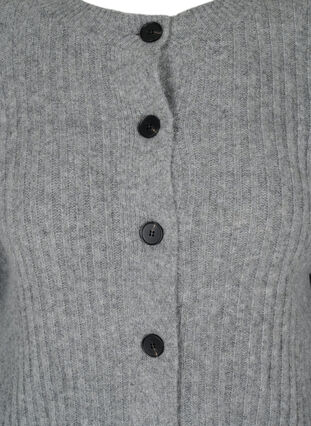 Zizzi Ribstrikket cardigan med knapper, Medium Grey Melange, Packshot image number 2