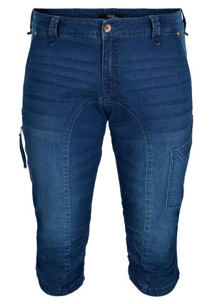 Zizzi Slim fit capri jeans med lommer, Dark blue denim, Packshot image number 0