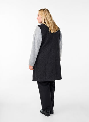 Zizzi Lang vest i uld-look, Dark Grey Melange, Model image number 1