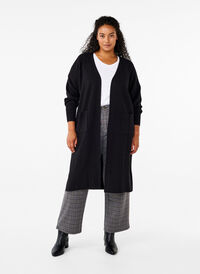 Lang strikcardigan med lommer, Black, Model