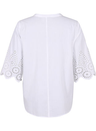 Zizzi Skjortebluse med broderi anglaise og 3/4 ærmer , Bright White, Packshot image number 1