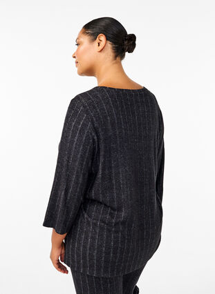 Zizzi Løs bluse med 3/4 ærmer, Black Melange, Model image number 1