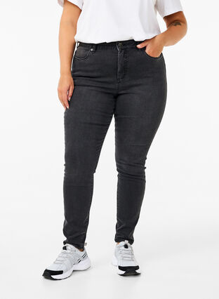 Zizzi Amy jeans med høj talje og super slim fit, Dark Grey Denim, Model image number 2