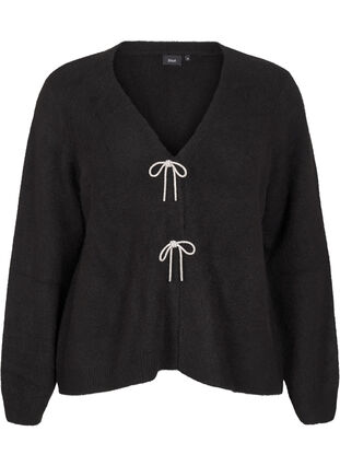 Zizzi Strikcardigan med sølvsløjfe, Black, Packshot image number 0