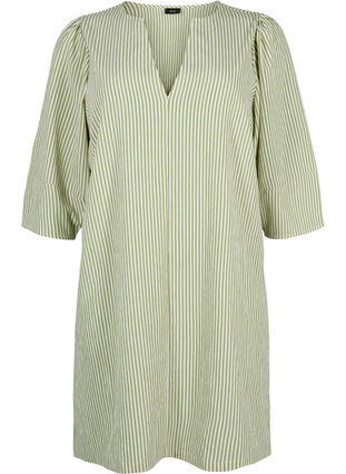 Zizzi Stribet kjole med 3/4 ærmer, Green Stripe, Packshot image number 0