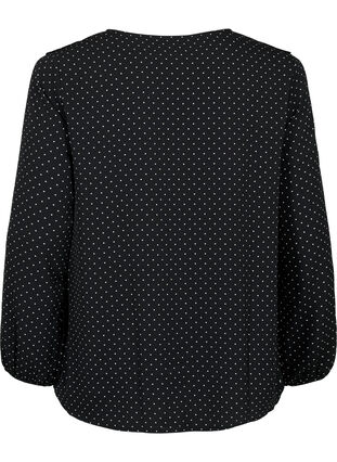 Zizzi Langærmet bluse med flæser, Black Dot, Packshot image number 1