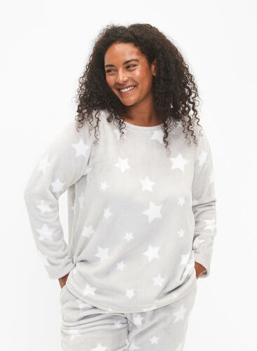 Zizzi Langærmet bluse med stjerner, Grey Star, Model image number 0