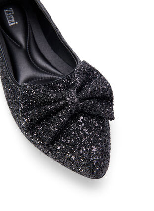 Zizzi Wide fit glitter ballerina med sløjfe, Black, Packshot image number 3