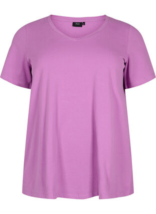 Zizzi Ensfarvet basis t-shirt i bomuld, Iris Orchid, Packshot image number 0